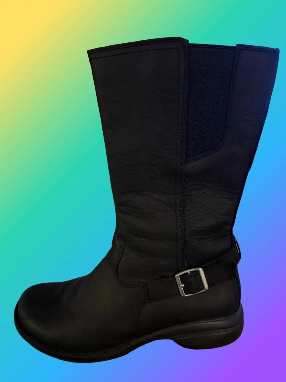 Merrell Andover Peak Black Leather Mid-Calf Waterproof  Boots with Buckle